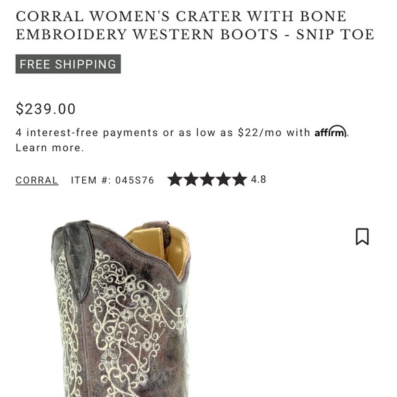 Corral women’s crater with bone embroidery western boots - snip toe - Picture 2 of 6